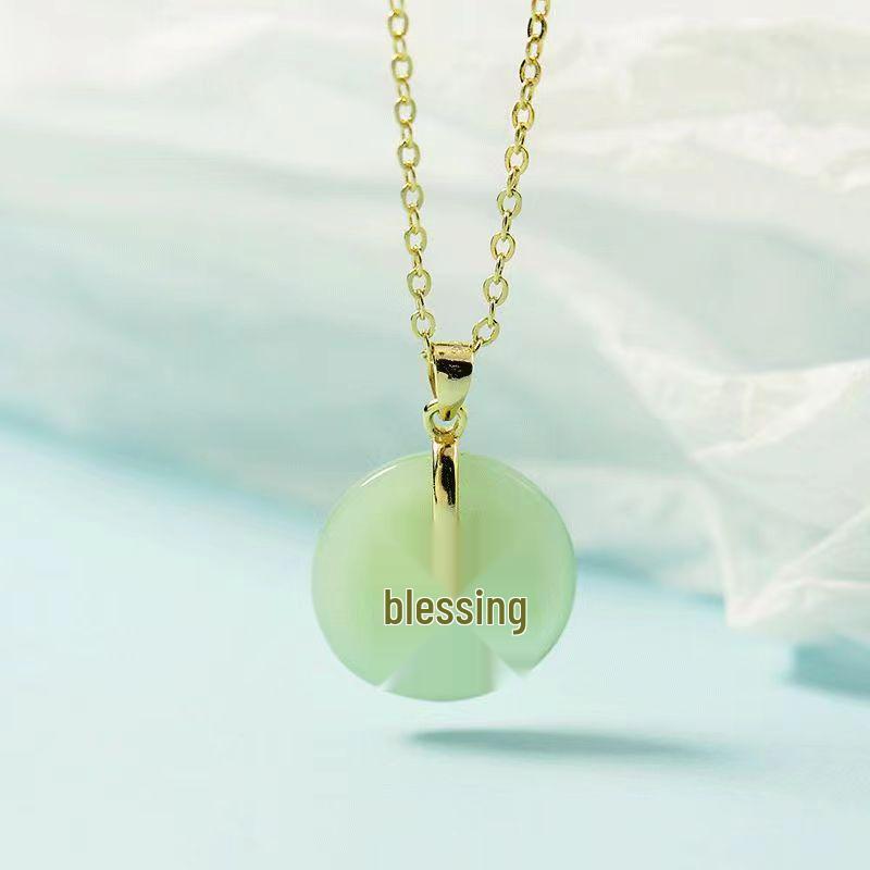 2024 Retro Fu Character Imitation Hetian Jade Pendant Titanium Steel Necklace for Women