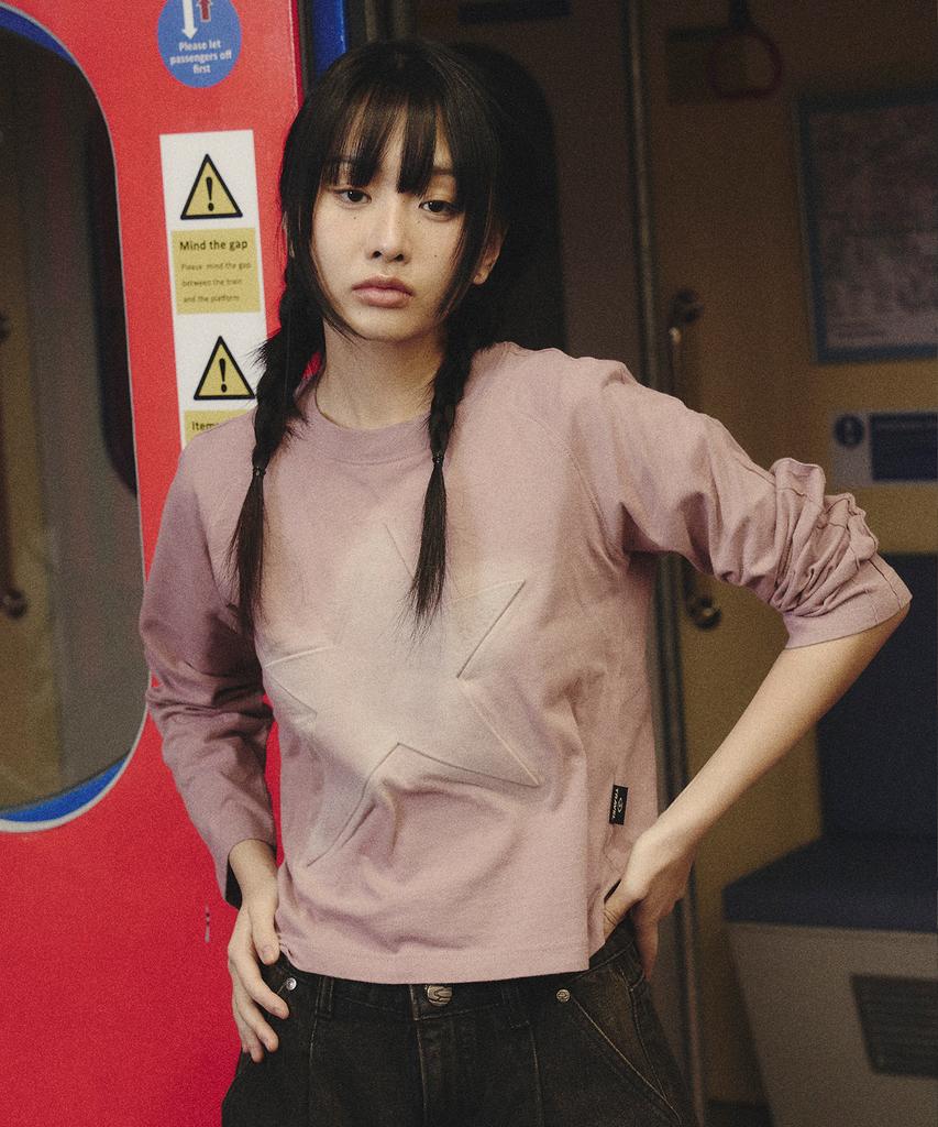 TRAVEL Embossed Star Long Sleeve Gloomy Pink