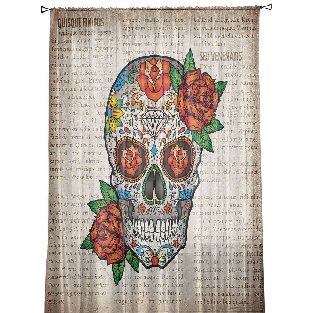 Retro Mexikanischer Schädel Schick Vorhang Für Wohnzimmer Transparente Tüllvorhänge Fenster Sheer Für Das Schlafzimmer Zubehör Dekor