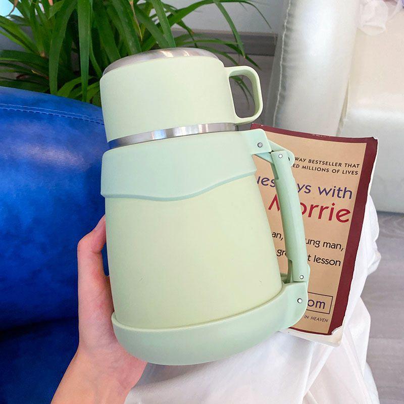 

Large-Capacity Thermos Cup for Girls, Good-Looking Student Dormitory Kettle with Lid, Drinkable Water, Stainless Steel Kidsren s Big Belly Cup Green 1100ml