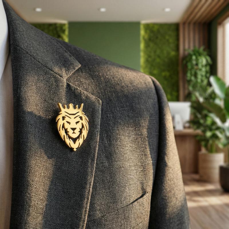 Animal Crown Lion Lapel Pins Brooch For Men Women Stainless Steel Suit Collar Badges Jewelry New Trendy Gift