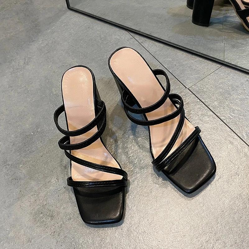 2025 New Women's Luxury Summer Sandals Brand Design High Heels Fashion Simple Solid Color Outdoor Sexy Open Toe Women's Slippers