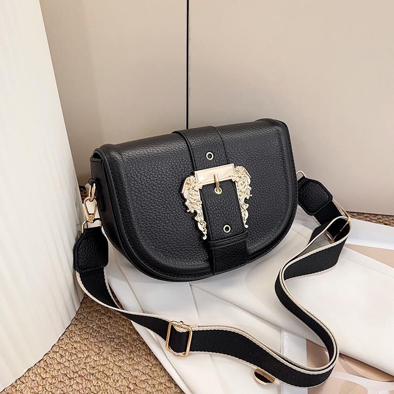 

New All-matching Retro Women s Bag PU Semi-round Saddle Simple Commuting One-shoulder Handbag one size чорний