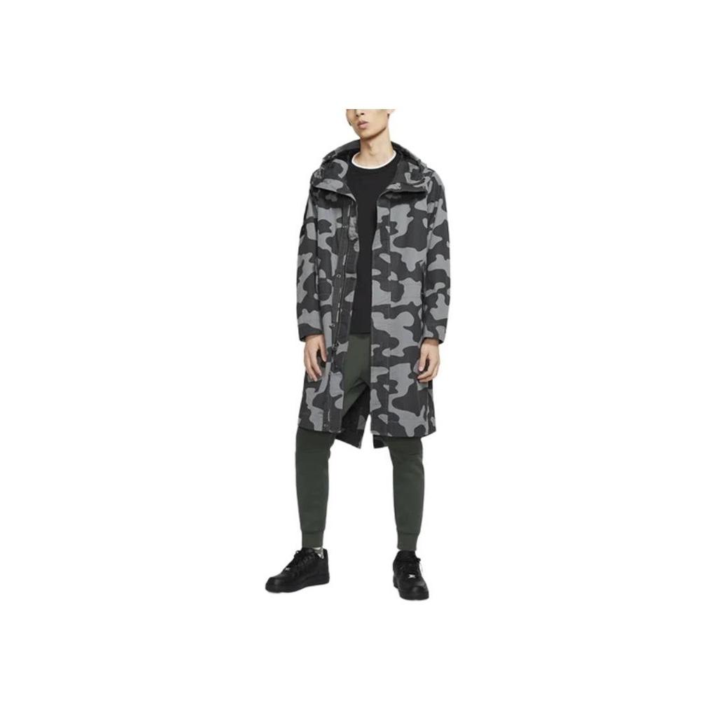 Nike Sportswear Camouflage Mid-Length Hooded Windbreaker Jacket Men Outerwear Dark-Grey CK2537-084