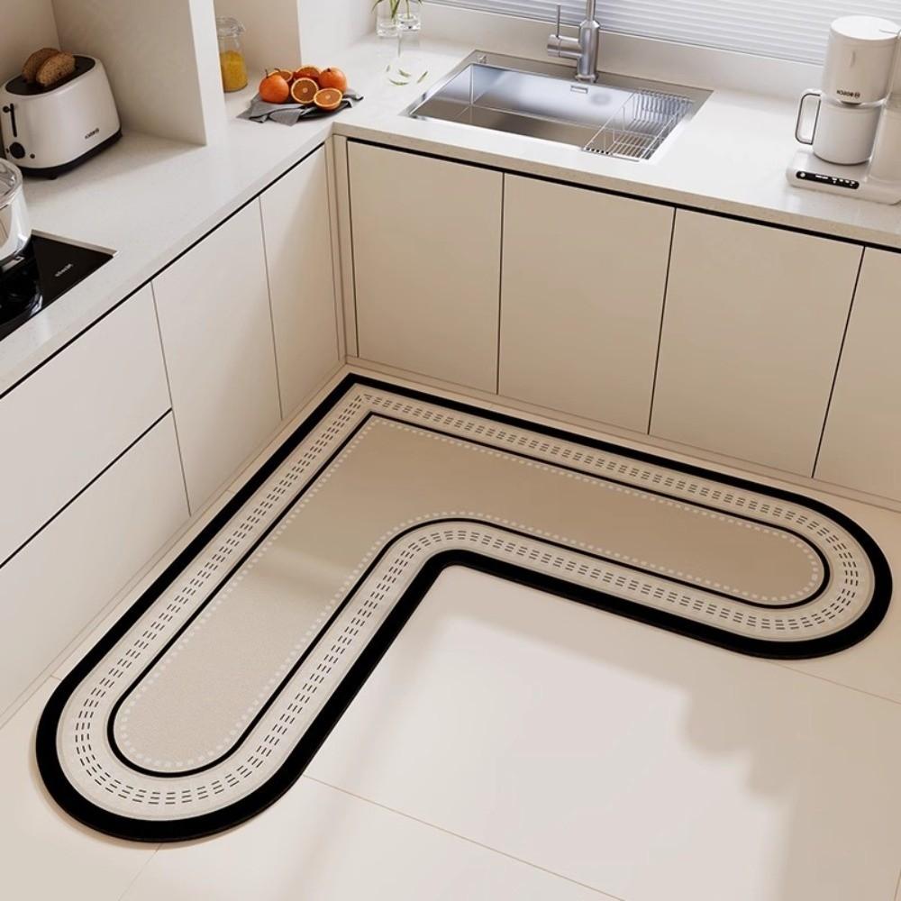L-Shape Kitchen Carpet Oil-Proof Soft Anti-Slip Floor Mat Wipable Surface Water Absorbent Waterproof Doormat Home Decoration