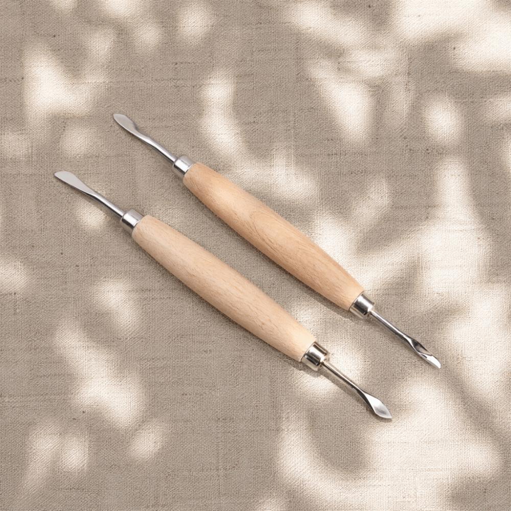 2pcs Wooden Handle Leather Carving Tools Metal Tip Leather Press Rub Tool For Leather Craft