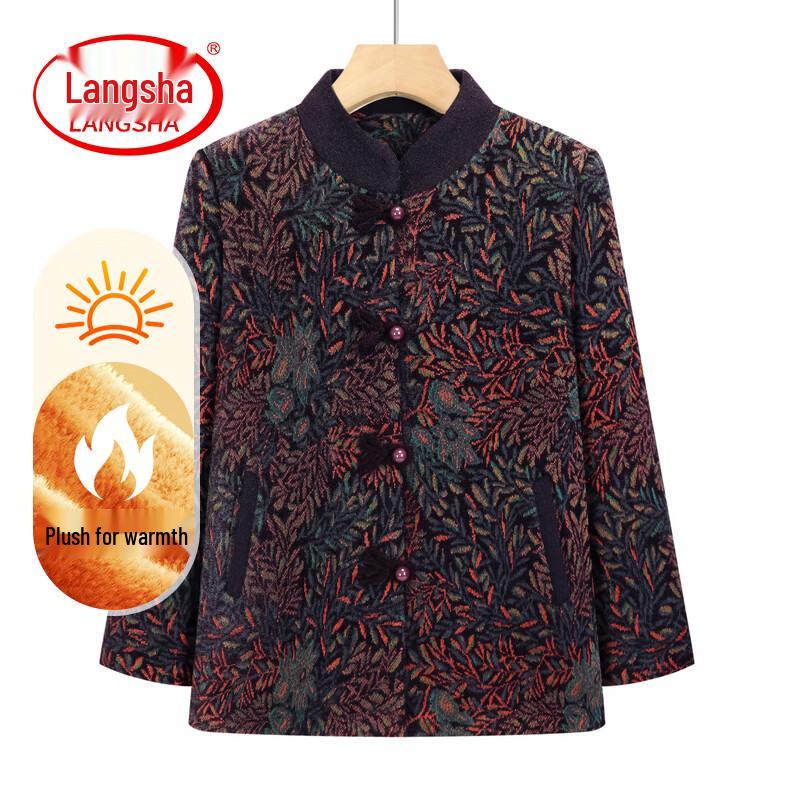 LangSha Women s Floral Fleece-Lined Autumn/Winter Jacket 2XL
