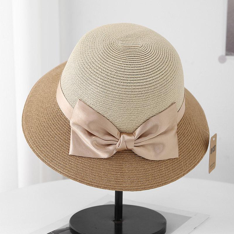 French Elegant Sunscreen Visor Summer Outing Straw Hat Foldable Sun Hat Bow Beach Bucket Hat Women
