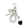 Sweet Bowknot Heart Pearls Keychain Pendant Lovely Hangings Decorations Keyring Charm for Purse Bag Backpack Handbag