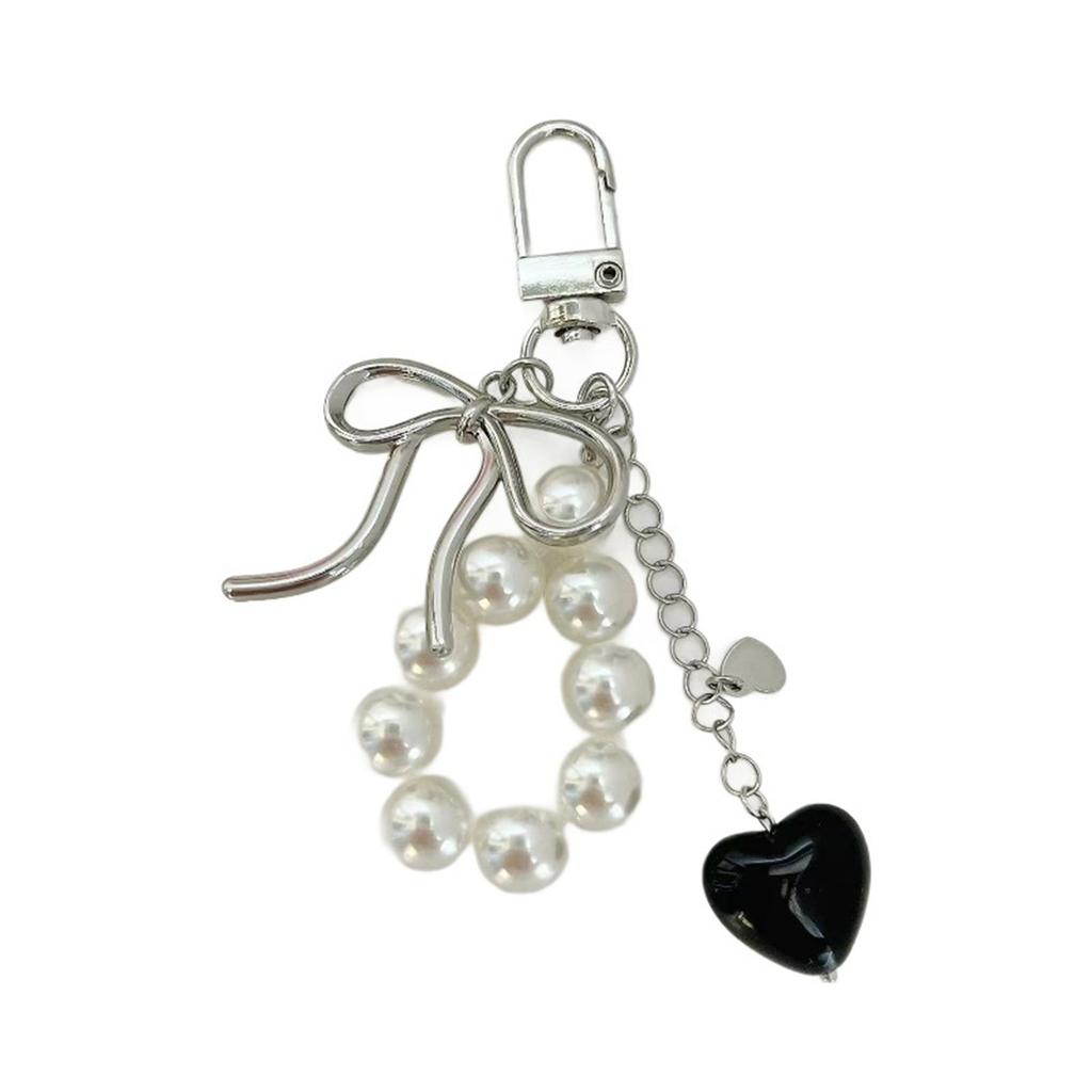 Sweet Bowknot Heart Pearls Keychain Pendant Lovely Hangings Decorations Keyring Charm for Purse Bag Backpack Handbag
