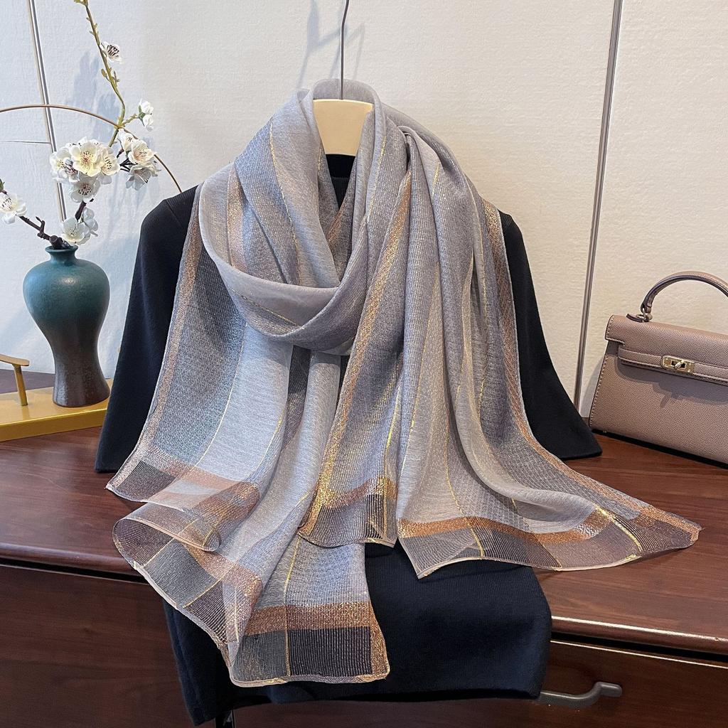 New Retro High-end Temperament Shawl with Yarn Scarf Korean Style Fashionable Light Luxury Silk Temperament Scarf for Women