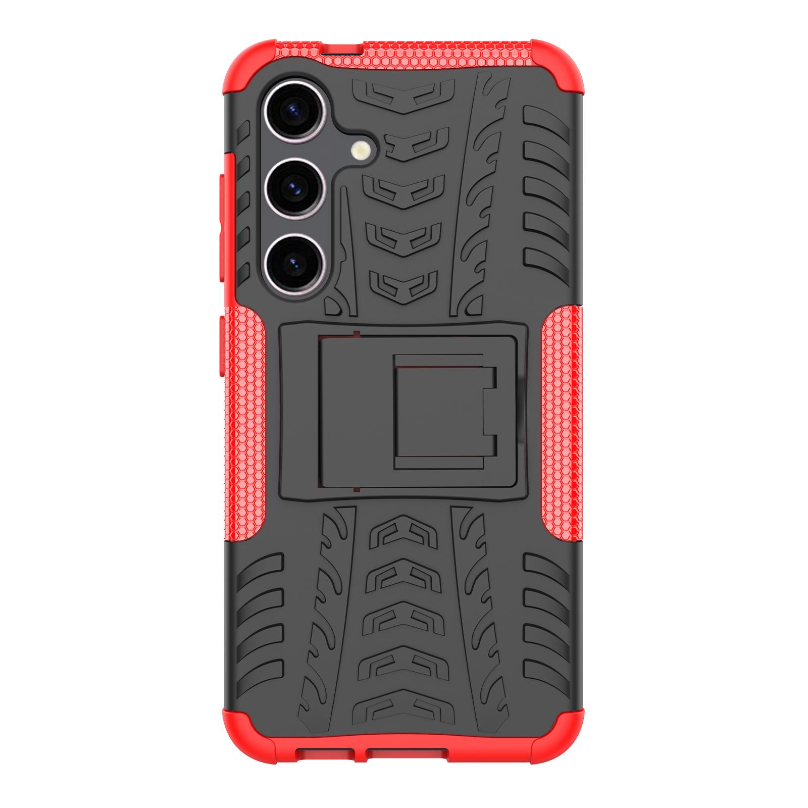 

For Samsung Galaxy S24+ PC+TPU Phone Cover Tyre Pattern Phone Case with Kickstand Red