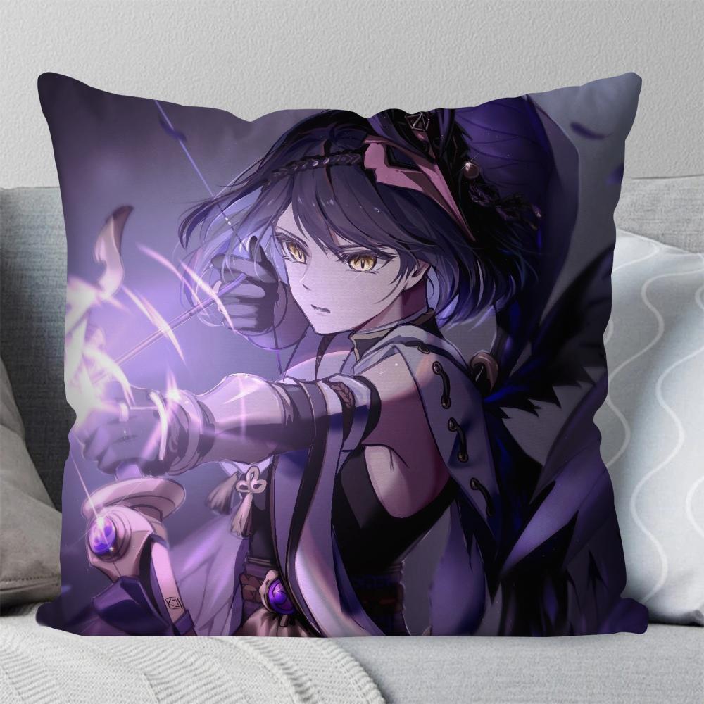 Kujo Sara Animation G-Genshin I-Impact Pillow Case Square Pillow Bedroom Sofa Leisure Comfort Living Room Home Decoration 40X40