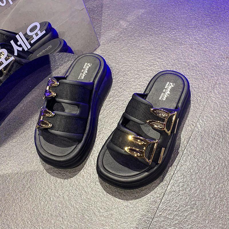 Women's Gold Thick Bottom Wedge Sandals Summer Peep Toe Chunky Platform Sandals Woman Ankle Buckle Anti Slip Beach Shoes