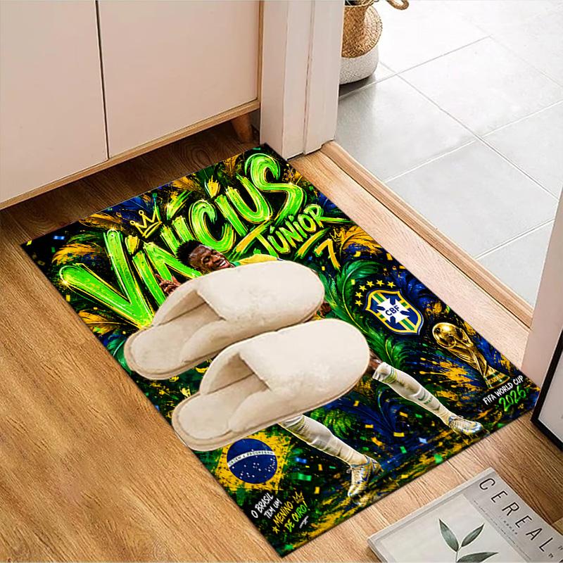 Brazilian Football Star Rug for Living Room, Game Rooms, Office, Bedroom, Office Floor Mat Playful Design, fan gifts Christmas decor