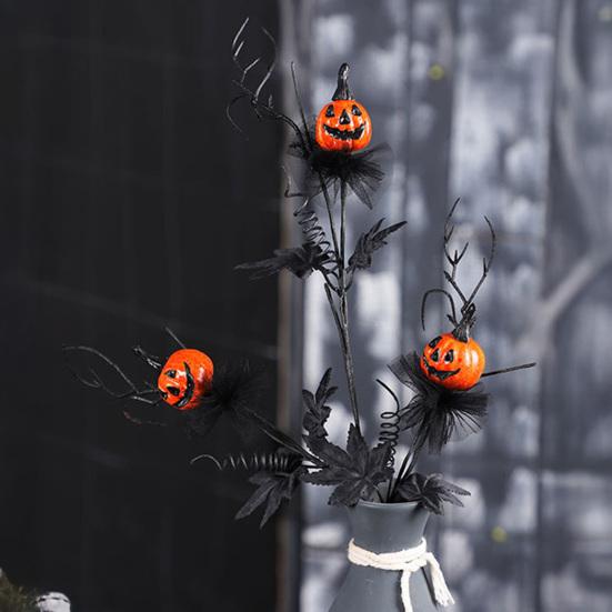 Umělý Halloweenský stonek Faux Vrbová větev s dýní a černými javorovými listy Gotické umělé větvičky do vázy DIY domácí dekorace