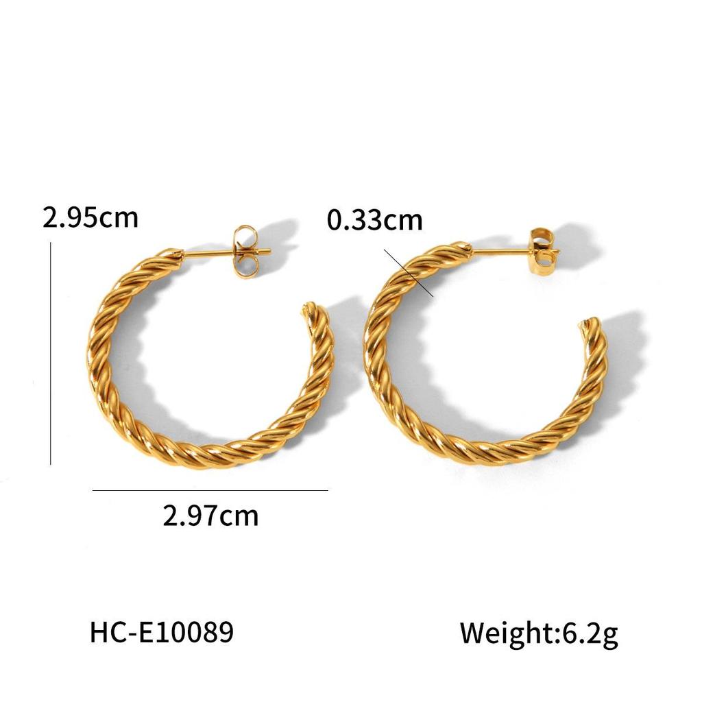18K Gold Geometric Titanium Steel Twisted Earrings for Women