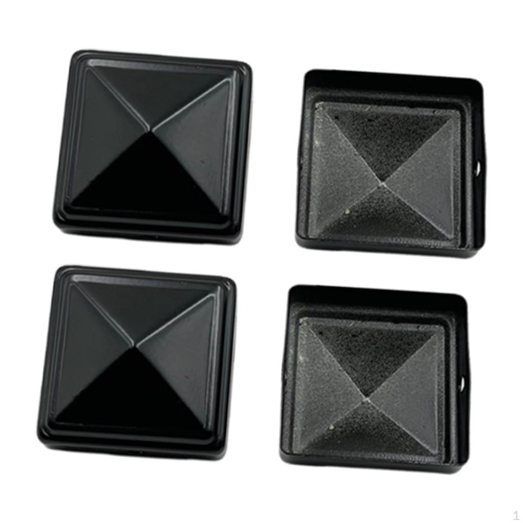 4 Pieces Iron Fence Column Cover Decorative Guardrail Post Metal Cap Square