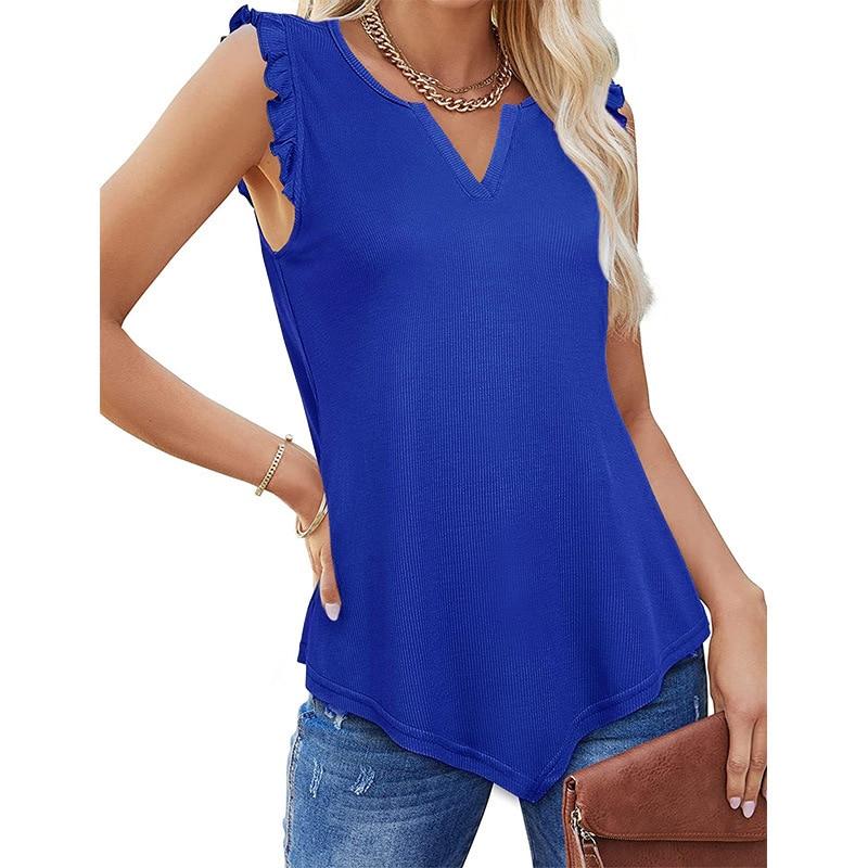 Blusas 2023 Summer Tank Top Fashion Womens Clothes Loose Sexy V-neck Solid Top Women Blouse Solid Sleeveless Camis  25791