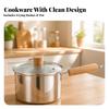 Saucepan with Glass Lid Heat-Resistant Milk Pan Wooden Handle Easy To Clean