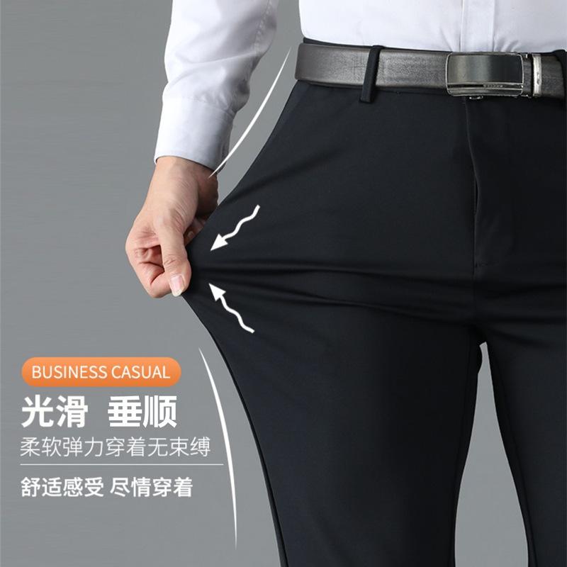 Business Pants Men's Casual Pants Men's Pants Summer Thin Loose Straight Ice Silk Trousers Elastic Suit Pants Men's