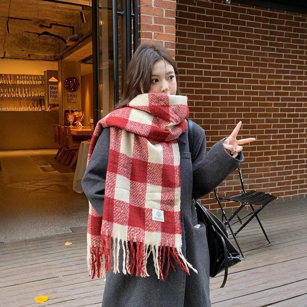 Autumn and Winter New Christmas Red Plaid Scarf Imitation Cashmere Thickened Atmosphere Fashion Shawl Student Gift Scarf
