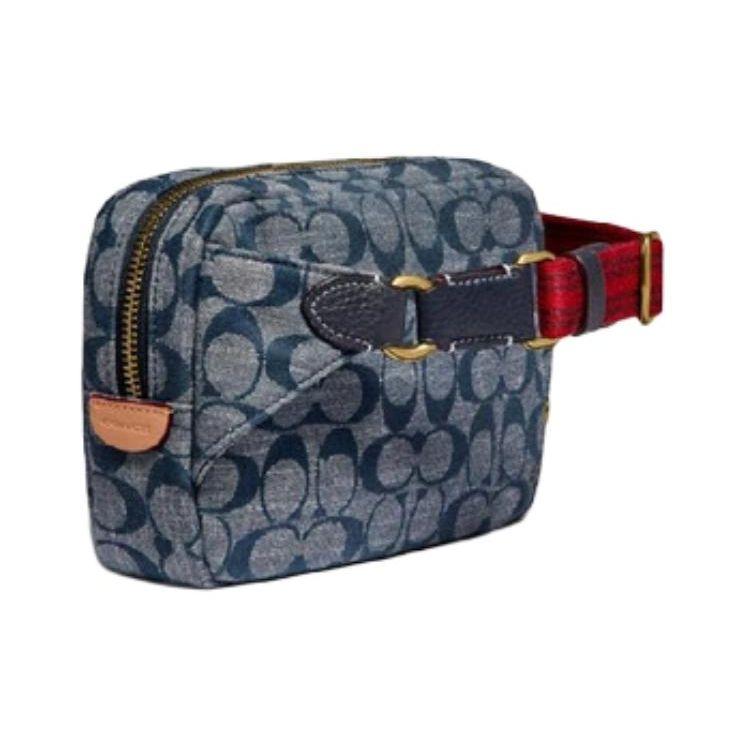 Coach Cargo 18 Chambray Floral Print Canvas And Leather Shoulder Bag Women Shoulder Bag Denim-Blue 3236-B4CB