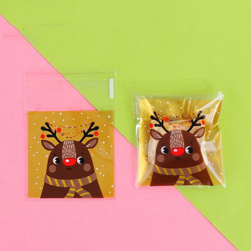 100PCS Christmas Candy Bags Carton Santa/Snowman/Deer Cookie Packaging Bags For Navidad DIY Snack Baking Packaging Supplies