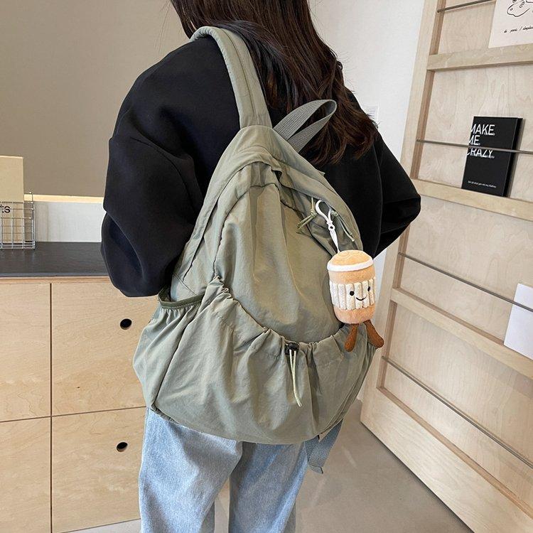 Casual Backpack Women Large Capacity Fashion Junior High School Student Pleat Schoolbag Cloth Bag Korean Travel Backpack