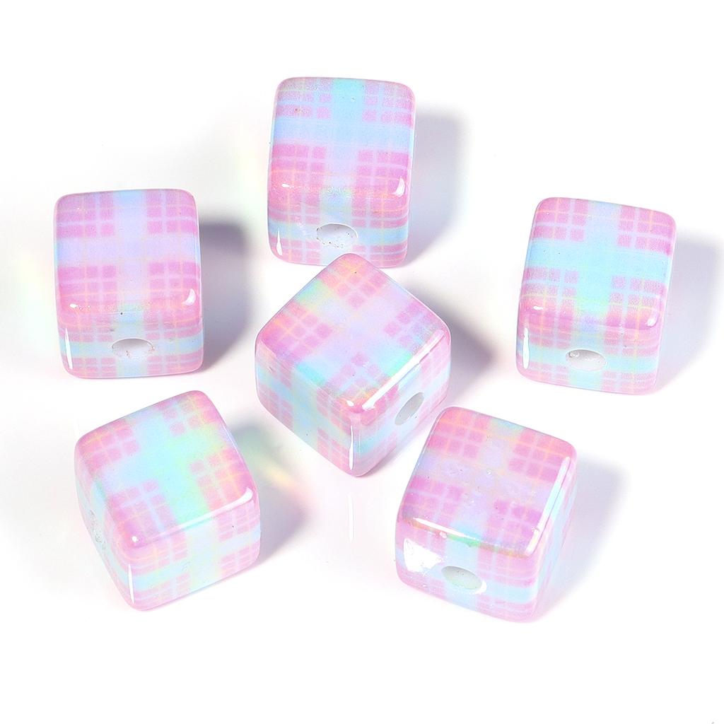 10pcs/lot 13mm Colorful Acrylic Beads Square Checkered Pattern Beads Loose Spacer Beads For Jewelry Making DIY Bracelet Necklace