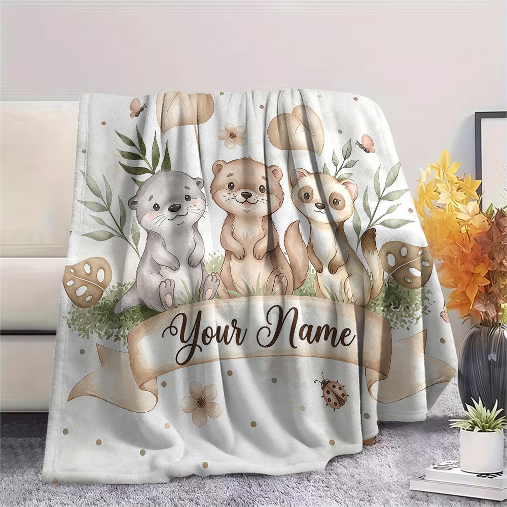 Custom Name Customizable Animal Banner Art Flannel Blanket, High quality Comfortable for All Seasons, Home Decor, Warmth and Comfort