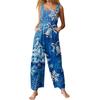 Womens Casual Overalls Jumpsuits Adjustable Straps Sleeveless Print Comfy Rompers With Pocket
