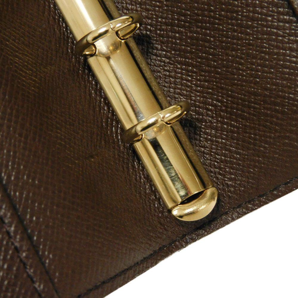 Used Louis Vuitton Damier Card Case, 12564 Agenda PM R20700 8001 Logo Brown Diary with 6 Holes and Checkered Pattern