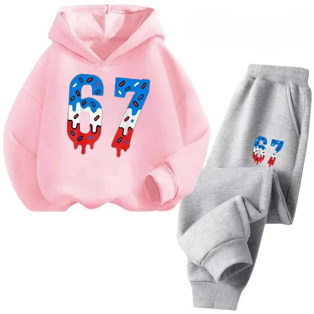67 Chic Children's Hoodies Set Korean Streetwear Block Tracksuit Fashion Comfortable Kids Sweatshirt 2 Pcs Sets Pant Suit