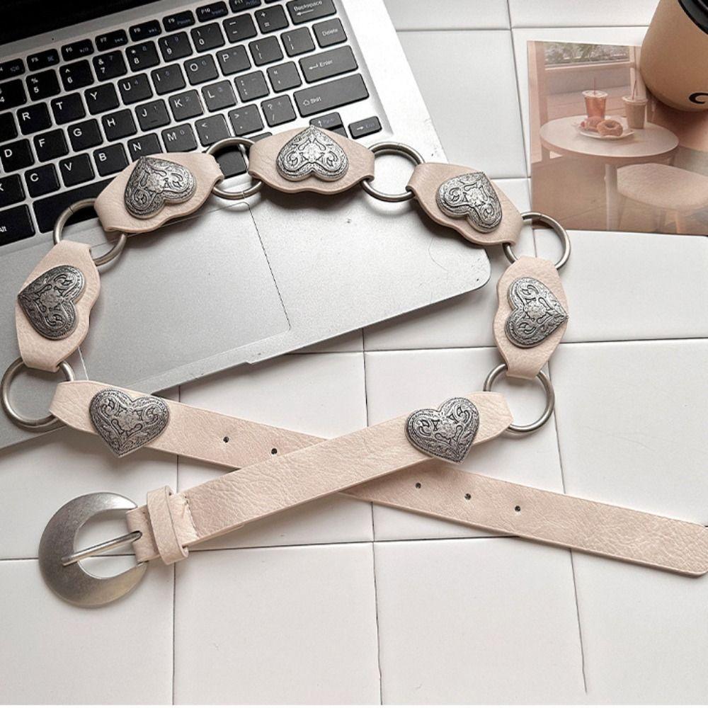Metal Western Style Cowboy Belts Round Ethnic Style Waistband Heart Rivet Belts  Jeans Decorative