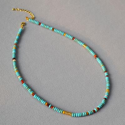 Niche Autumn And Winter Retro Literature And Art Fresh Turquoise Agate Real Stone Beaded Picasso Necklace Collarbone Chain Female