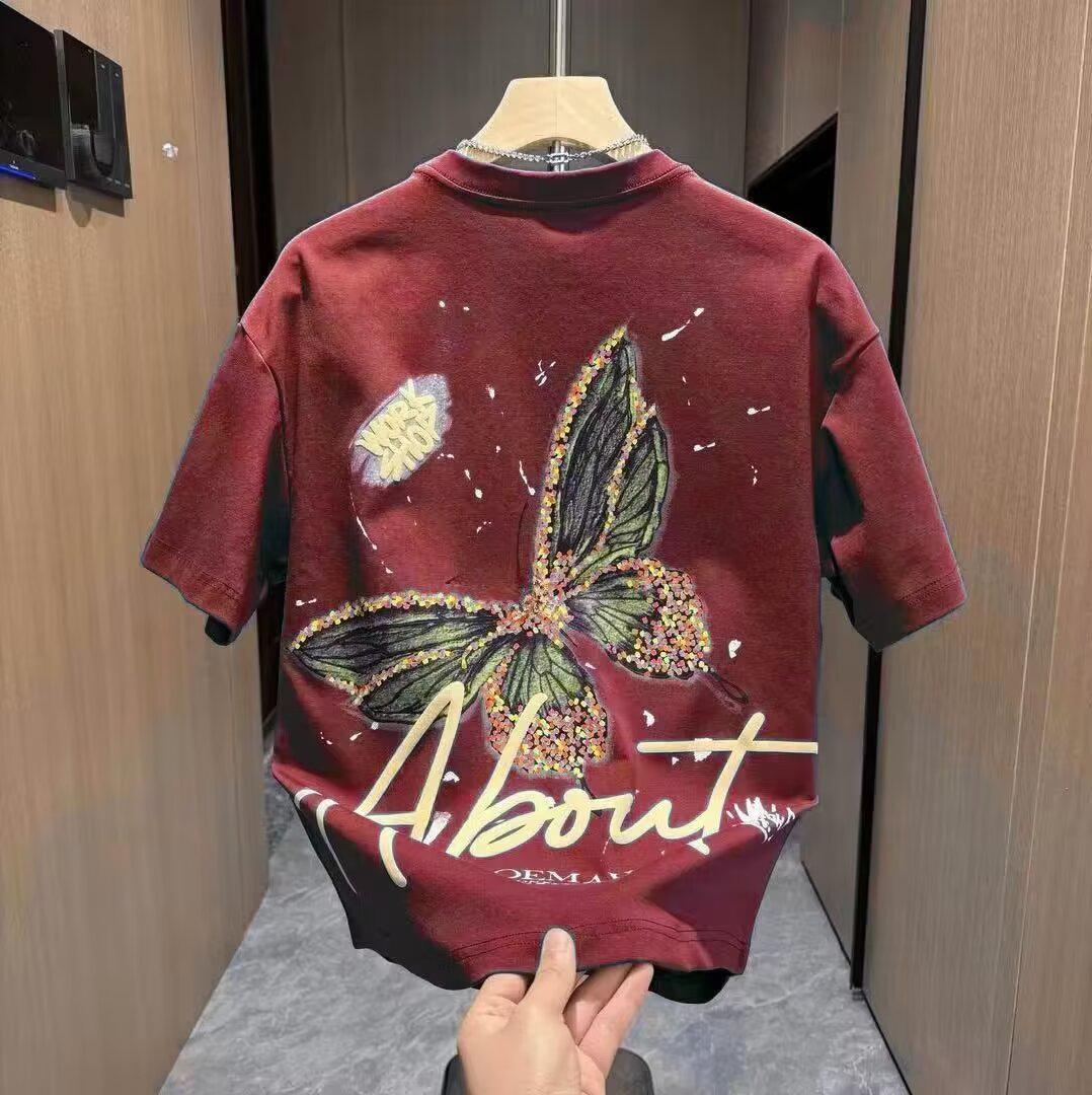 

2024 Men s Butterfly Print Cotton Short Sleeve T-shirt 3XL