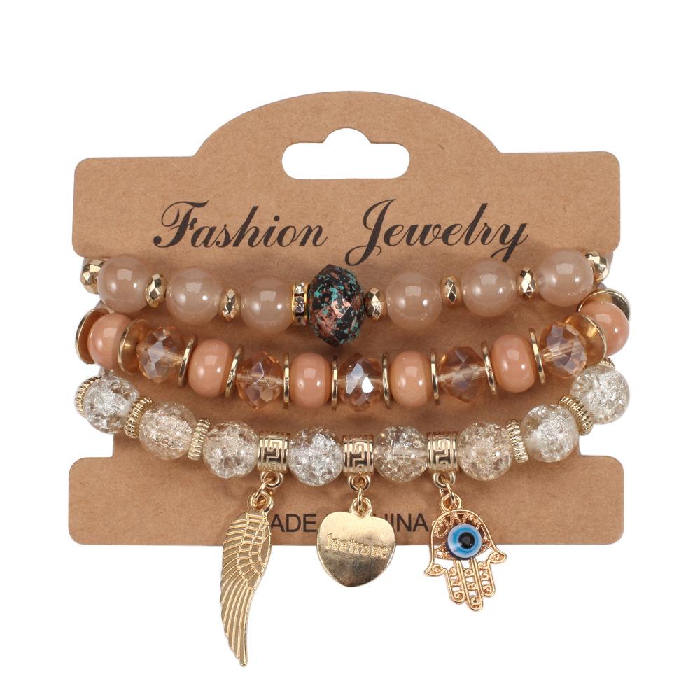 Bohemian Multi-layer Elastic Bracelet Devil's Eye Wings Love Glass Bead Bracelet New Bracelet