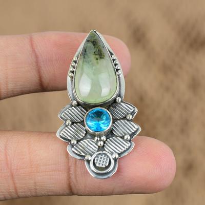 Natural Moss Prehnite Gemstone Jewelry 925 Sterling Silver Pendant For Girls
