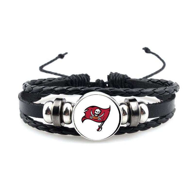 NFL 32 Teams Schwarzes Vintage-Leder-Football-Armband mit Zeit-Edelstein