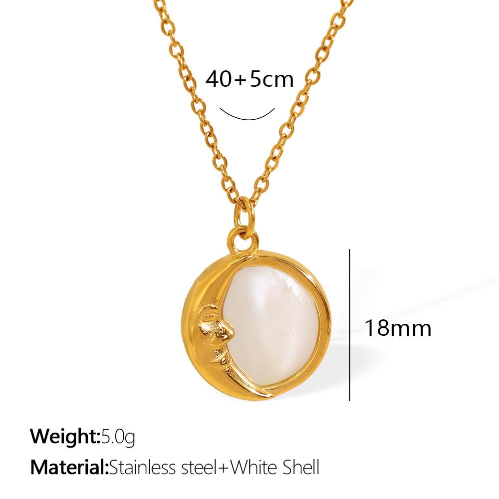 INS Ветер 18K Золото Титановая Сталь Ожерелье Французский Натуральный Жемчужница Звезда Луна Круглый Кулон Нержавеющая Сталь