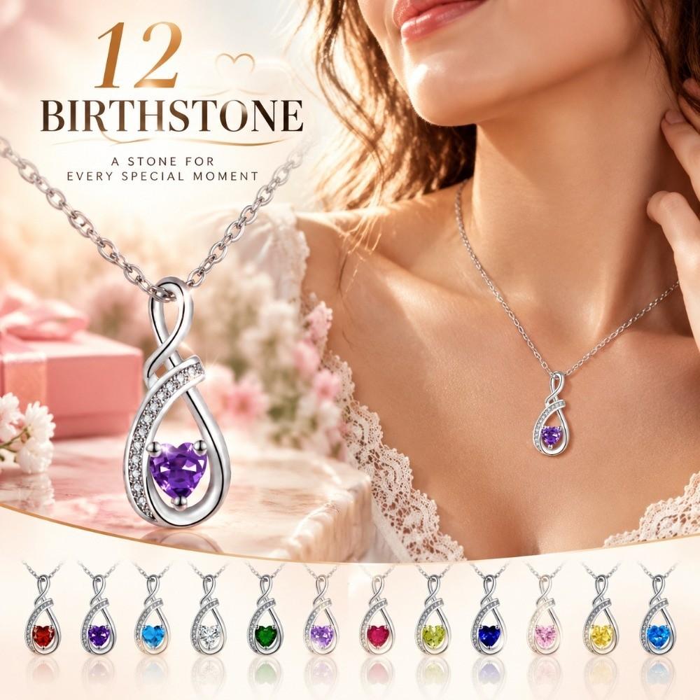 Birthstone Accent Infinity Heart Necklace Zircon Inlay Fashion Necklace Birthday Anniversary Gift