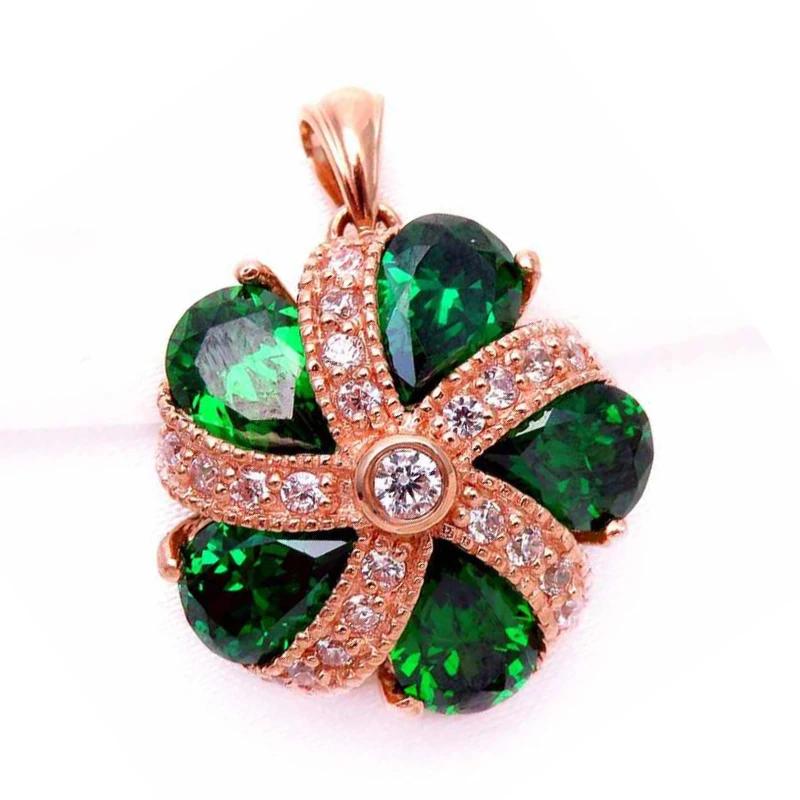 Creative Rose Golden Palace Style Luxury Green Zircon Necklace for Women Fashion Flower Shape Broccoli Pendant Zircon