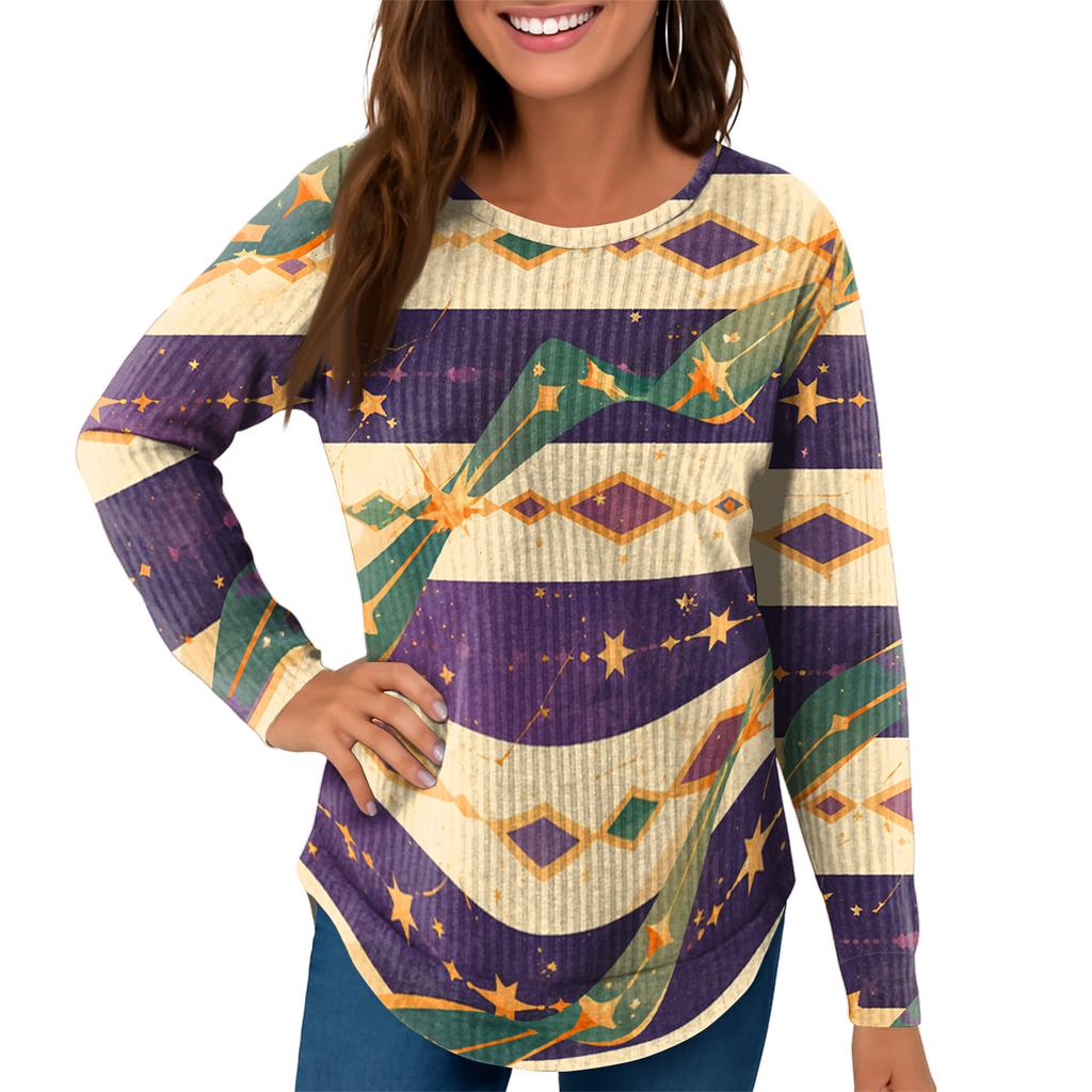 Women's Fashion Loose Long Sleeve Carnival Print Round Neck Casual Top