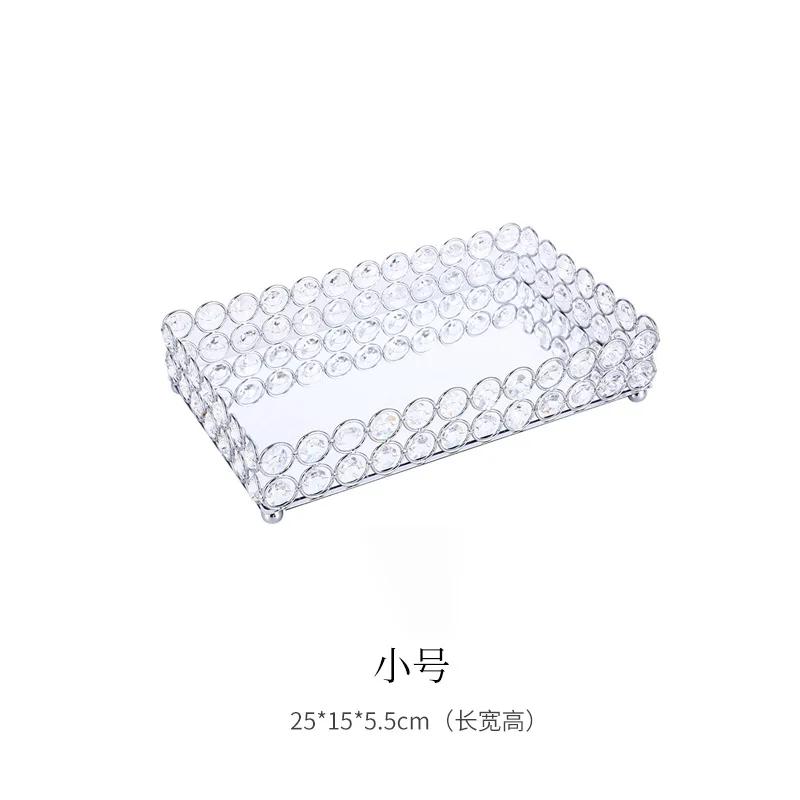 

Metal Crystal Storage Tray Rectangular Fruit Home Jewelry Cosmetic Box Wedding Decoration Mirror