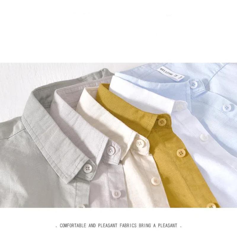 Classical Summer Shirt Male Turn-down Collar Cotton Linen Short Sleeve Shirt for Man Solid Color Button Casual Shirt Simple Style Clothing