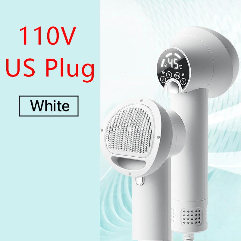 2-in-1 Geräuscharmer Haartrockner für Haustiere Hunde Katzen 4 Gänge mit Pflegebürste & LED-Anzeige Intelligente Temperaturregelung Haustierbedarf