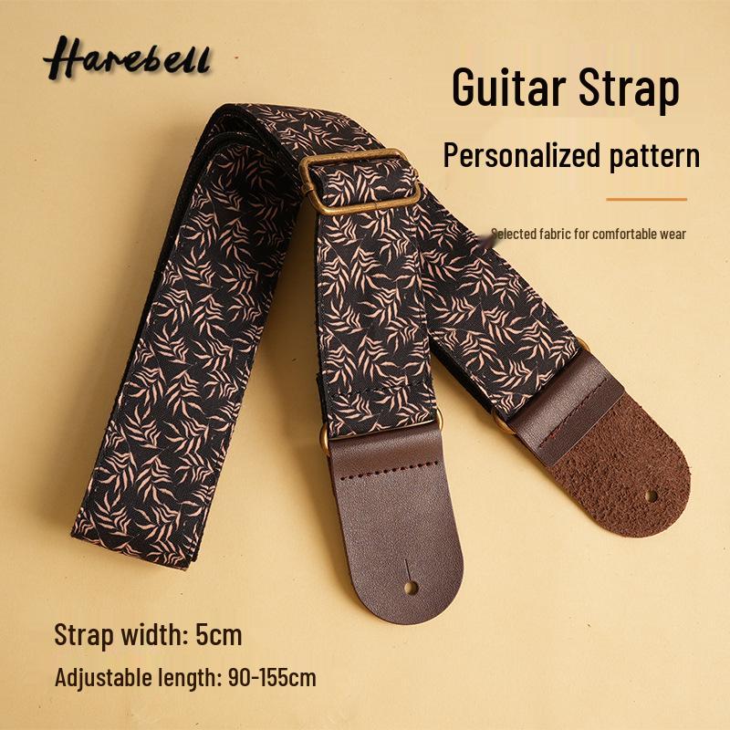 Comfortable Non-Slip Bakelite Guitar Strap with Plant Pattern; Widened Shoulder Support, PO-085 Ink Leaf Initial.