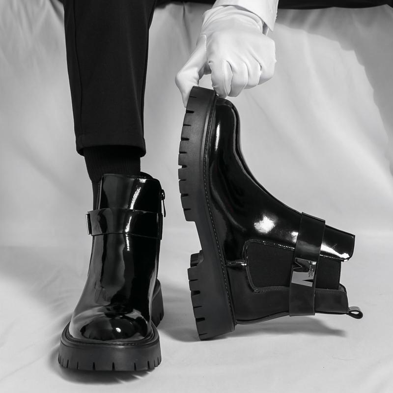 Fashion Size 38-46 Business Men Ankle Boots Black Thick Bottom Waterproof Luxury Fashion Chelsea Boots European Gentleman Social Boots
