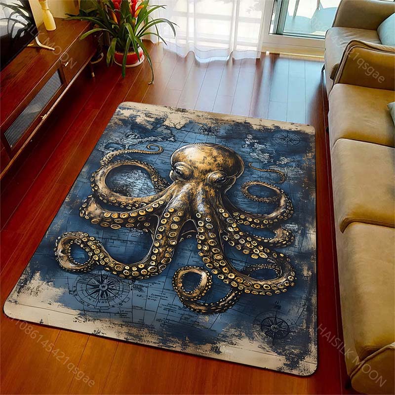 Multiple Sizes Vintage Octopus Map Background Carpet for Living Room Bedroom Sofa Home Decor Rus Non-slip Floor Mat Luxury Gift